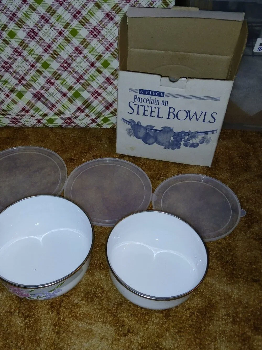 NWT Vintage GMI Orchid Flower Porcelain on Steel Nesting Bowls 6 Piece Set